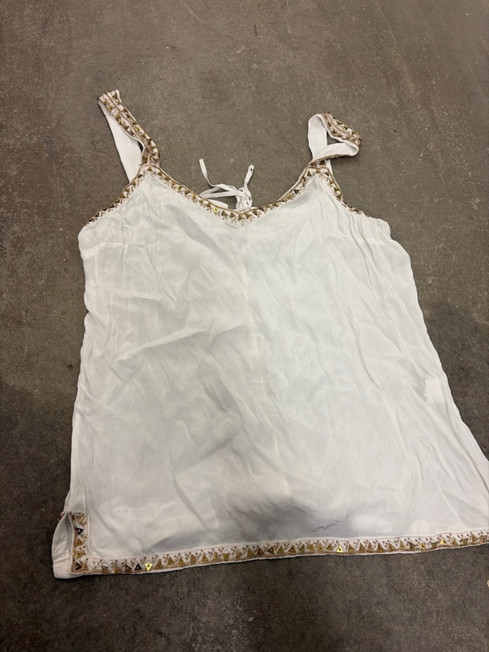 White beaded Embellished Cami Tank‎ Top fairy whimsical romantic